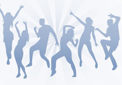 Flyer mit Illustrationen von tanzenden Personen.